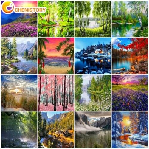 CHENISTORY Natural Scenery 5D Diamond Painting Cross Stitch Diamond Embroidery Flower Rhinestone Picture Home Decor Adult Kit