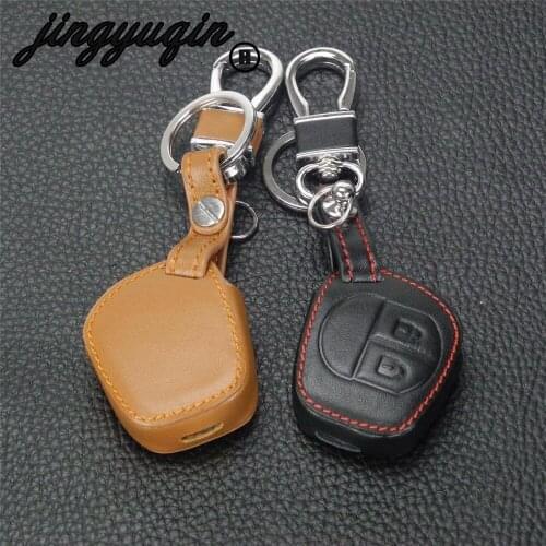 Jingyuqin Leather Remote 2 Buttons Car Key Chain Case Cover For Suzuki SX4 Swift Liana Vitara Jimny ALTO IGNIS ESTEEM
