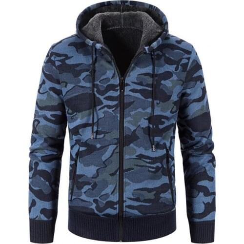 Men Coat Long Sleeve Casual Hooded Camouflage Warm Drawstring Cardigan Zipper Male Loose Jacket Stylish Streetwear Autumn