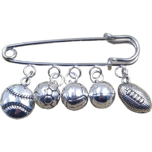 Unique Antique Silver Plated Sports Series Baseball American Football Rugby Style Father Boy Men Brooch Birthday Gift CX079-084