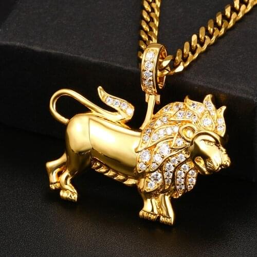 Mens Hip Hop Jewelry Fashion lion Animal Copper Pendant Necklace Iced Out Bling Pendant Zircon And Women Jewelry Gifts