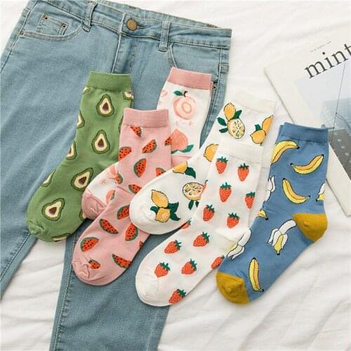 New Summer Cartoon Fruit Cotton Watermelon Lemon Korean Street Autumn Winter Lady Girl Women Socks