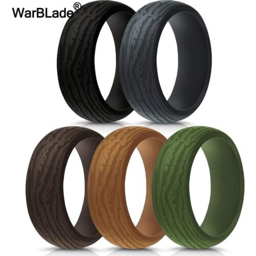 WarBLade New Men Bark pattern Silicone Rings Food Grade FDA Silicone Finger Rings Hypoallergenic Flexible Sports Rubber Bands