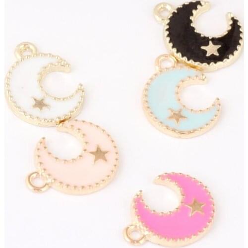 Wholesale Enamel Alloy Moon Star Pendant Charms 200PCs 50PCs Gold Tone Plated Oil Drop Metal Bracelet Necklace Floating Charm