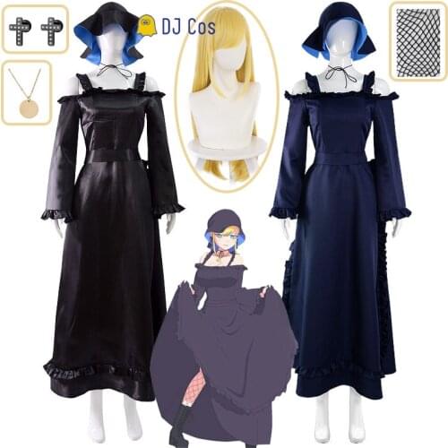 Anime Shinigami Bocchan to Kuro Maid Alice Lendrott Cosplay Costume Wig Black Blue Dress Necklace Socks Hat Halloween Girl Women