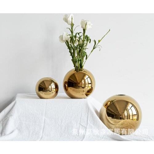 Golden plated ceramic vase round ball model house wedding decoration flower inserted