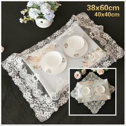 Precision Lace Embroidery Luxury Square Rectangular Coffee Cup Mat Hotel Restaurant Placemat Place Mat Coaster Fruit Cover Towel