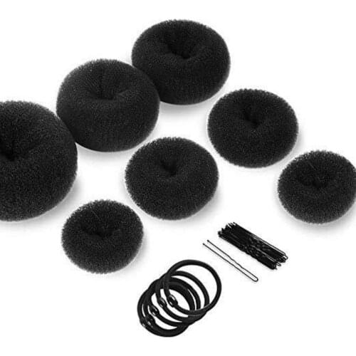 Donut Bun Hair Bun Maker Set 7pcs Hair Ring Easy Styling Tools with 5pcs Elastic Bands 10pcs Hairpins Women Ponytail Holder