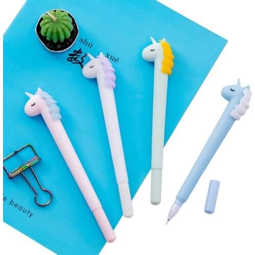30pcs/lot kawaii cartoon unicorn pen students reward gifts writing signing pen 0.5mm black ink gel pen wholesale
