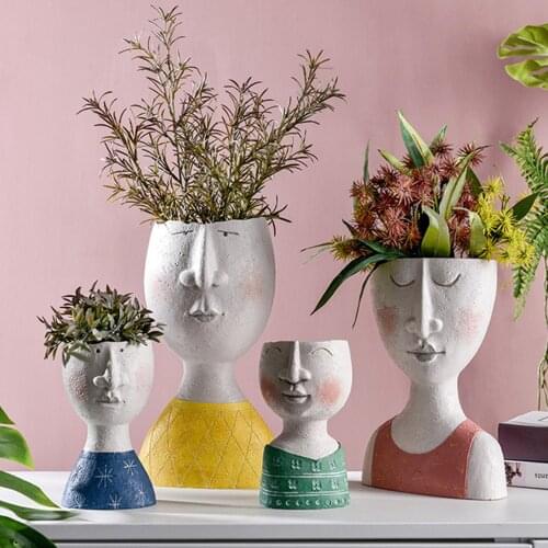Family Member Design Resin Flower Plants Pot Vase Planter Storage Container Home Office Desktop Decoration Ornament Gift
