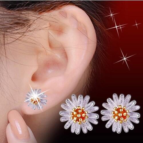 Boucle d'oreille oorbellen glod flower 2 Carat Cubic Zirconia silver plated jewelry Stud earrings for women ed77 brincos aros