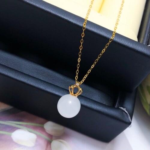 SHILOVEM 18k yellow gold natural White Jasper pendants none necklace classic wholesale Fine women new gift 10mm yzz10105578hby