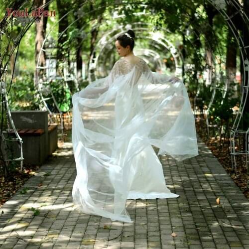 YouLaPan G14T Tulle Appliqued Diamond Wedding Bolero Cloak Cape Rhinestones Vintage Tassels Cathedral Long Bridal Shawl