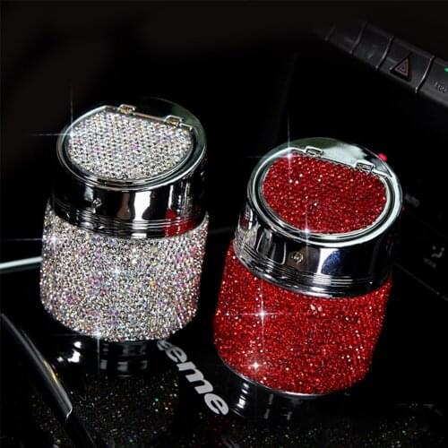 LED Portable Car Auto Office Cigarette Ashtray Holder Box Case Fashion Bling Diamond Car Interior Accessories Smoking Cup