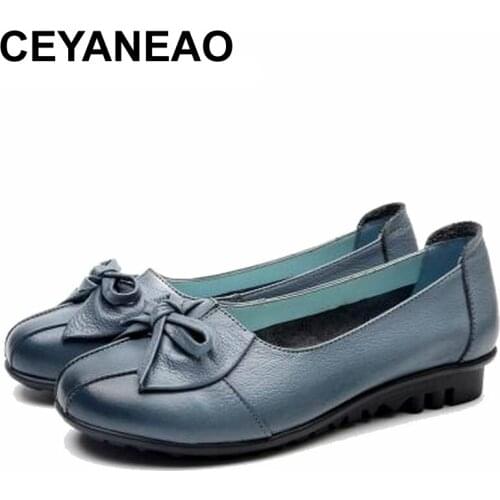 CEYANEAO2019 Shoes Woman Genuine Leather Women Shoes 3 Colors Loafers Womens Flat Shoes Fashion Women FlatsE1734