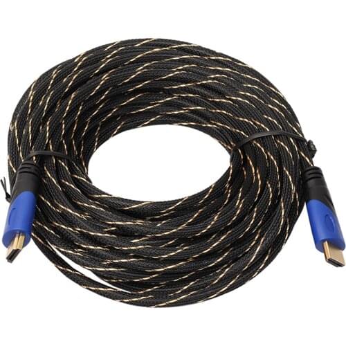100% All-Digital 15m Male To Male Video Cable 49.2ft Braided Cable Gold Plated Connection V1.4 1080P HD AV Cable