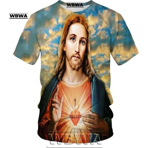 WBWA 2021 New Fashion Summer Casual Streetwear Harajuku God Cartoon Men Tee Shirts Religion Christ Jesus 3D Print Mens T-Shirt