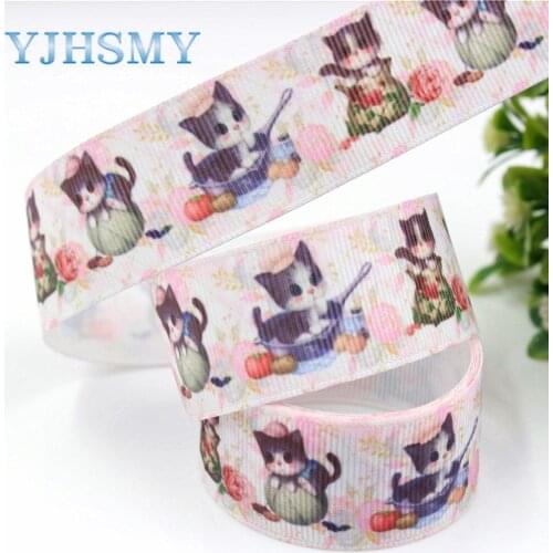 YJHSMY G-181013-1353,10yards 25mm Small animals Cat Ribbons Thermal transfer Printed grosgrain,DIY Handmade wrapping materials