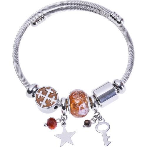 European and American Bracelet womens five pointed star key lock metal titanium steel retro opening stainless steel bracelet