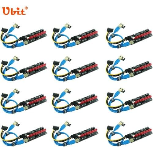 12pcs Ubit VER009S PCI-E Riser Card 1X to 16X PCI Express Dual 6pin Extender Sata 0.6m USB3.0 Adapter Cable For Bitcoin Mining