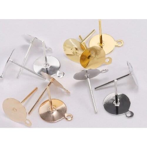 200pcs/lot 6 8 10 12mm Blank Base Tray Stud Fit Cabochon Cameo Settings Round Ear Post Earring For DIY Jewelry Findings Supplies