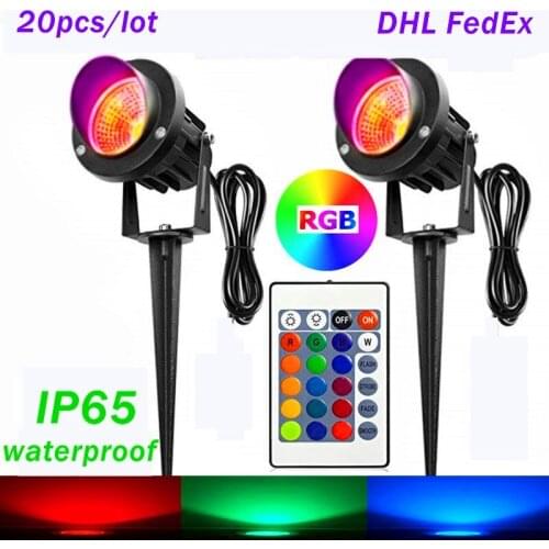 20X 10W RGB garden Light projector LED Lawn Light with remote Waterproof IP65 Outdoor Landscape Spot Lamp DC12V AC85-265V