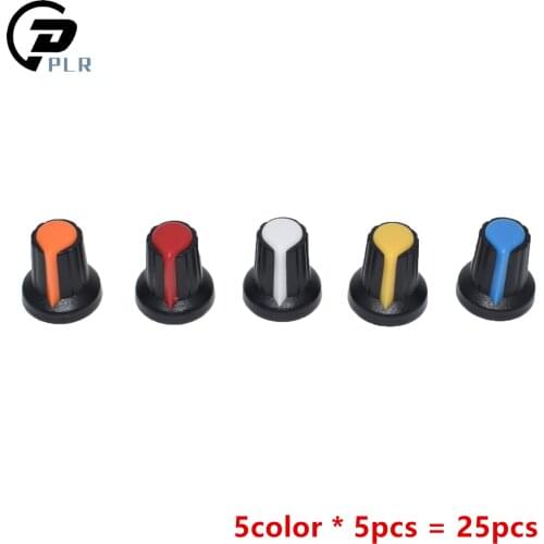 25PCS/lot WH148 potentiometer knob cap(copper core) 15X17mm 6mm Shaft Hole AG2 Yellow Orange Blue White Red 5value*5PCS=25PCS