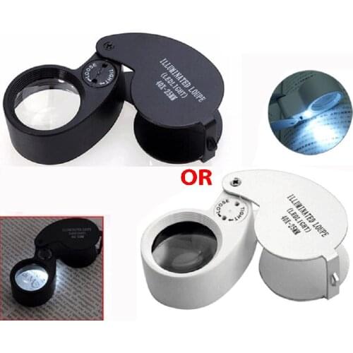 40X Mini Loupe Illuminated Magnifier Glass Eye Jewelers LED Lights Portable Folding Magnifying for Jewelry Coins Stamps Antique