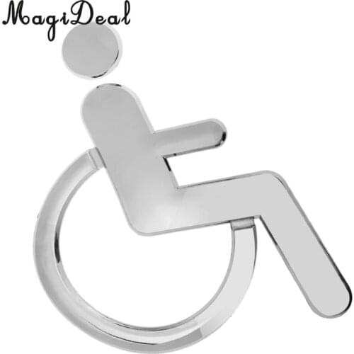 3D Adhesive Acrylic Wheelchair Signs WC Wall Stickers Decals Toilet Door Signs Restroom Washroom Sign Plaque Handicap Silver