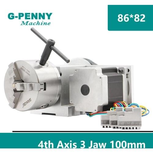 CNC A axis Rotary axis 100mm 3 Jaw 4 Jaw chuck 4th Axis CNC dividing head/Rotation 4:1 with CNC Nema34 stepper Motor