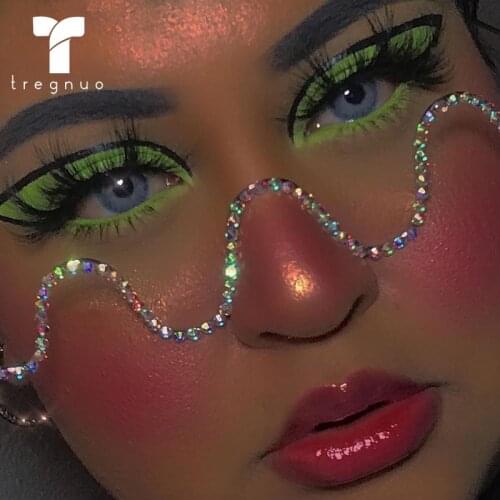 Tregnuo 2021 Metal Lensless Decorative Glasses Frame Party Handmade Rhinestone Plasses Personality Wave Eyewear