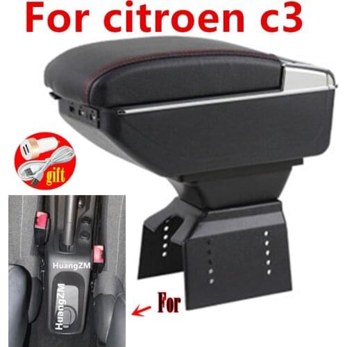 For citroen c3 Armrest Box For citroen C3 II Center Storage box car accessories Interior with USB LED