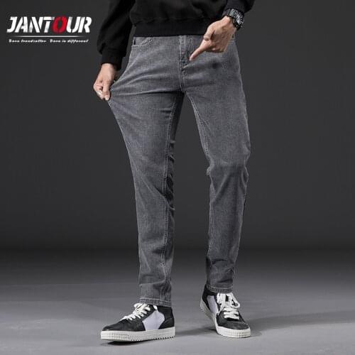 Jantour Casual Gray Jeans For Men 2020 Autumn Winter Elasticity Denim Jeans Fashion Straight Trousers Pantalones Man Size 28-38