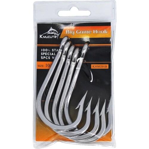 KHS0201B 5 pcs 10/0 Stainless steel sea hook Tuna Hook big game hook size