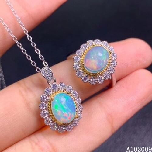 KJJEAXCMY fine jewelry 925 sterling silver inlaid natural opal ring pendant luxury girl suit support test