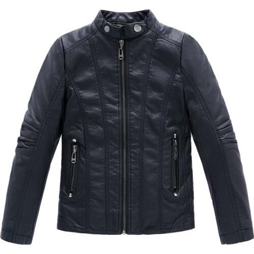 2016 PU black leather kids outwear jackets casual boy autumn spring winter girl coats Unisex childrens outwear jacket coat