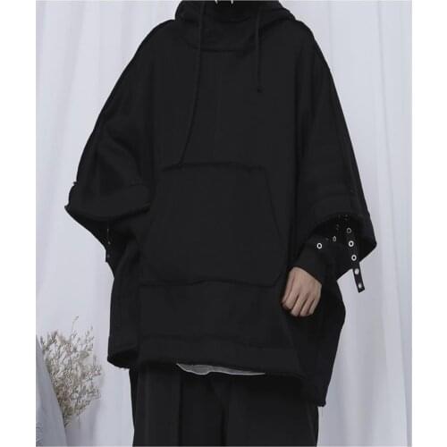 Mens new jacket black front short back long with wool urban youth fashion classic loose large size casual pullover coat