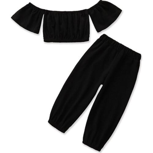 Summer Girl Set Black Vest + Pants 2pcs Children Suits Clothes