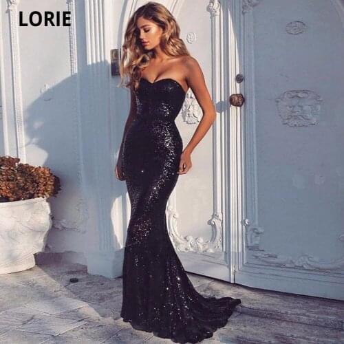LORIE 2020 Black Sequin Mermaid Evening Dress Sexy Sweetheart Neck Evening Gowns Custom Made Prom Party Dresses Special Occasion