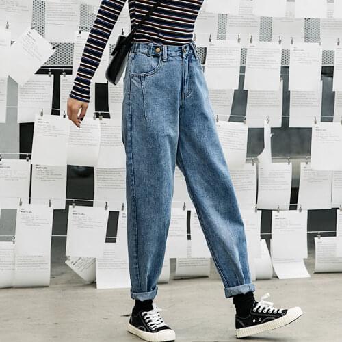New Loose Boyfriend Jeans For Women Streetwear Casual High Waist Jeans Woman Denim Harem Pants Black White Womens Jeans HK268