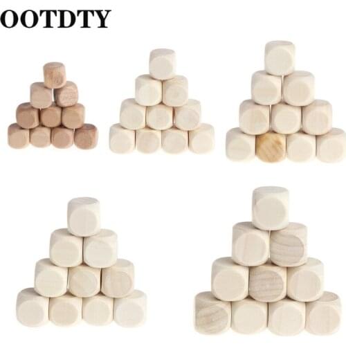 OOTDTY 10pcs 6 Sided Blank Wood Dice Party Family DIY Games Printing Engraving Kid Toys Game Dice