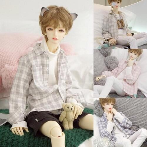 BJD Doll Wig suitable for 1-3 1-4 1-6 size small plaid shirt top doll accessories