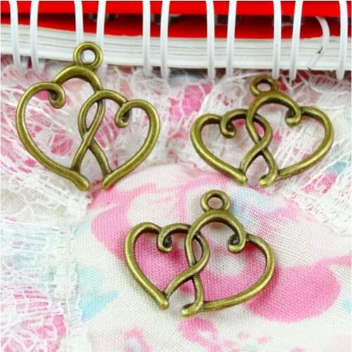 100pcs Charms Double Heart 19x16mm Antique Making Pendant fit,Vintage Bronze color,DIY Handmade Jewelry