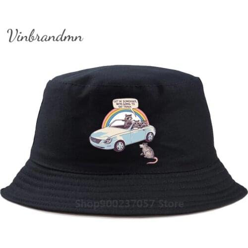 Get In Scavenger raccoon eat trash Cotton Print Fisherman Hat Summer Funny Joker Was Orchestra Clown Bucket Cap
