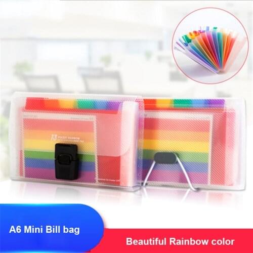 Portable A6 Document Bag Fashion Rainbow Color Mini Bill Receipt File Bag Pouch Folder Organizer File Holder Office Accountant