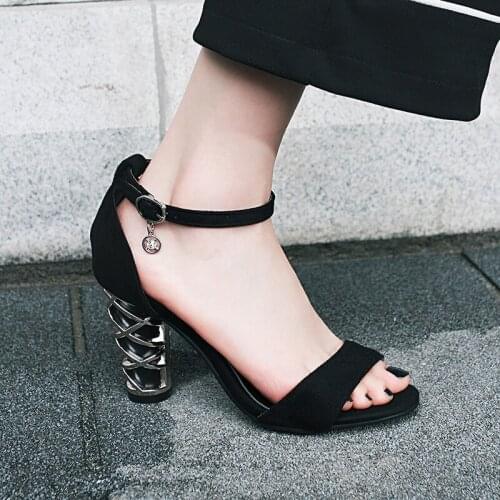 Suede straight sandals womens large womens shoes 40-41-42-43 metal heel professional small 32 33