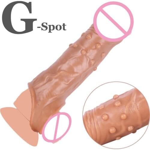 Realistic Penis Sleeve Reusable Condoms Cock Rings Dick Enlargement Delay Ejaculation Sex Toys For Men Couples 2 Types