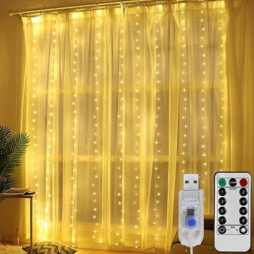 3M LED Christmas Fairy String Lights Remote Control USB New Year Garland Curtain Lamp Holiday Decoration For Home Bedroom Window