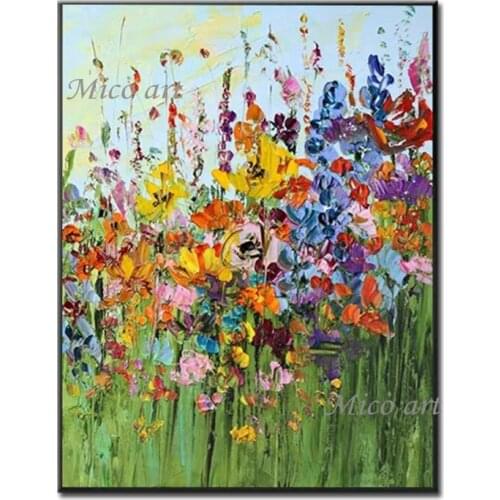 Hand Painted Home Decoration Showpieces Acrylic Paintings Flower Oil Painting Wall Palette Knife Canvas Artwork Wall Pictures
