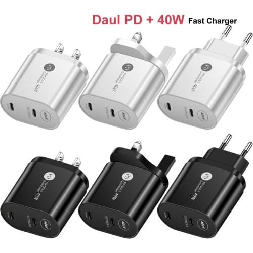 Dual PD 40W USB C Charger QC 3.0 EU US UK Plug Fast Charger Type C Phone Charger For iPhone11 iPhone 12 Pro Max iPad Xiaomi